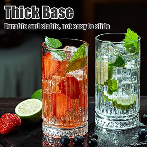 wookgreat Crystal Drinking Glasses, Set of 8 Durable Glass Cups-4 Highball Glasses 15oz & 4 Rocks Glasses 12oz, Mojito Cups, Cocktail Glass, Bar Glassware Set for Cocktail, Beer, Whiskey - Image 3