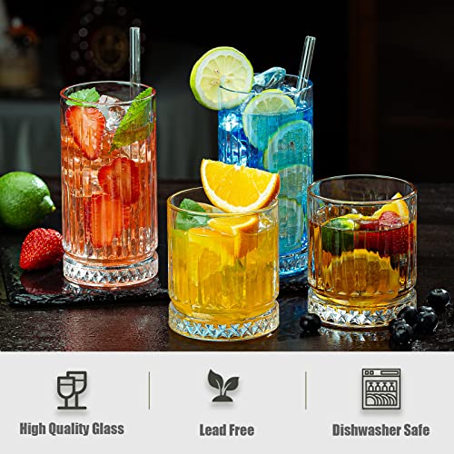 wookgreat Crystal Drinking Glasses, Set of 8 Durable Glass Cups-4 Highball Glasses 15oz & 4 Rocks Glasses 12oz, Mojito Cups, Cocktail Glass, Bar Glassware Set for Cocktail, Beer, Whiskey - Image 5