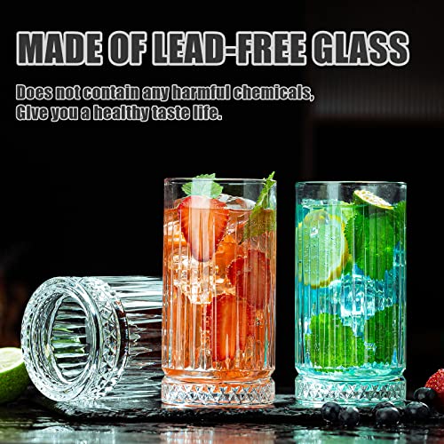 wookgreat Crystal Drinking Glasses, Set of 8 Durable Glass Cups-4 Highball Glasses 15oz & 4 Rocks Glasses 12oz, Mojito Cups, Cocktail Glass, Bar Glassware Set for Cocktail, Beer, Whiskey - Image 4