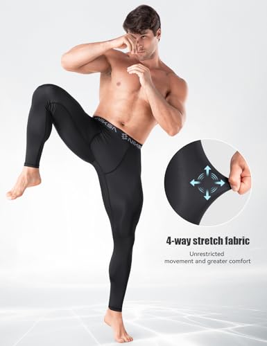 Niksa Men's Compression Pants, Athletic Workout Tights Performance Leggings Baselayer for Running Football Yoga Sports Black - Image 4