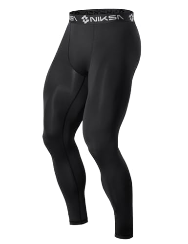 Niksa Men's Compression Pants, Athletic Workout Tights Performance Leggings Baselayer for Running Football Yoga Sports Black - Image 1