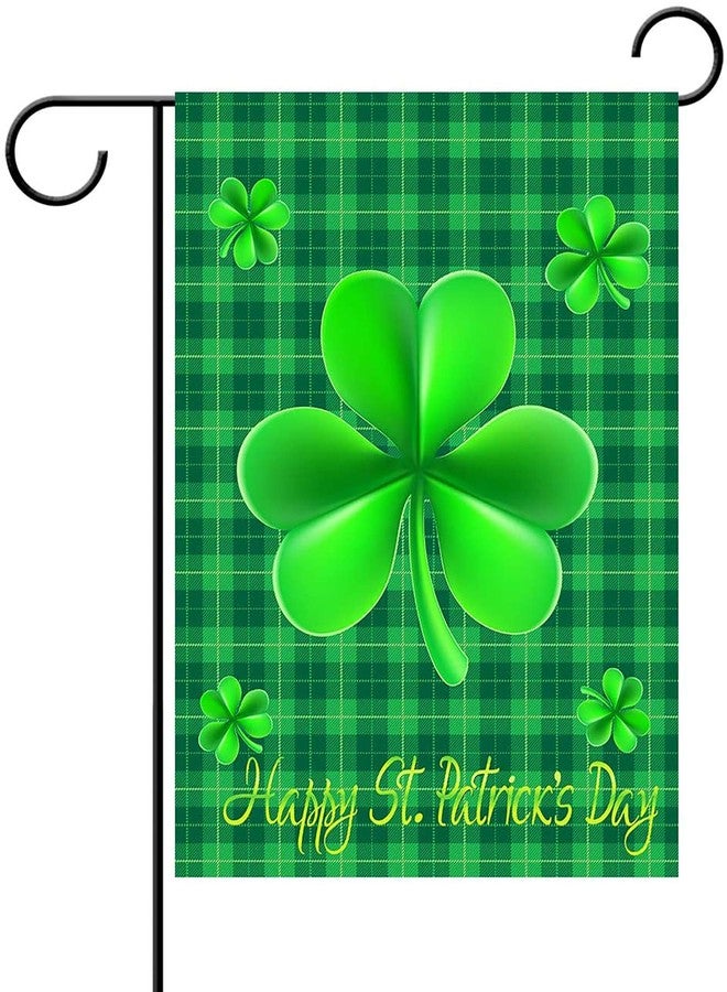 WENWELL Happy St Patricks Day House Garden Flags,Shamrock Buffalo Check Plaid Rustic Burlap Yard Sign Decorations,Spring Banners for Outdoor 12 x 18 Inch Double Sided (Green) - Image 1