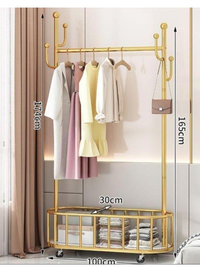 SHEE ONE Luxury Metal Clothes Rack on Wheels - Clothes Organizer with a Modern and Practical Design, Gold - Image 2