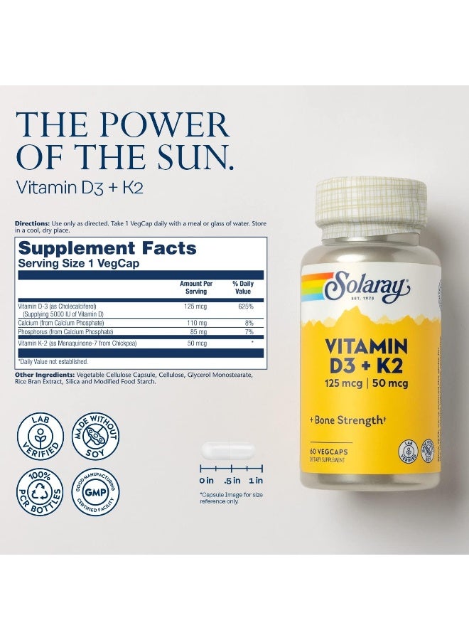 SOLARAY SOLARAY Vitamin D3 5000 Iu & K2 50 Mcg Mk7 60 Vegetarian Capsules - Image 2