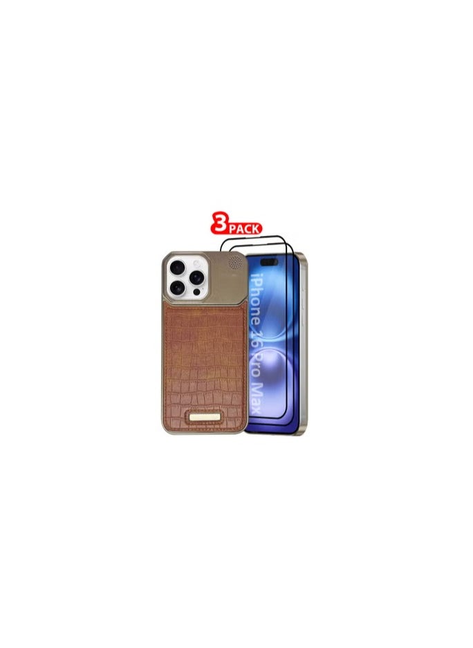 CATANES iPhone 16 Pro Max 3 Pack Case Leather Metal Design, Slim Lightweight Minimalist Cover,1 Case 2 Screen Protectors  - Image 1