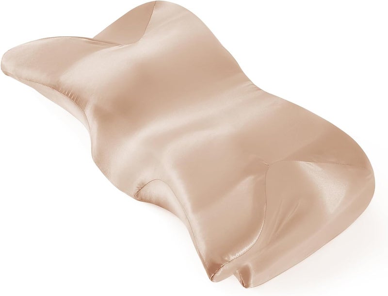 P Pothuiny Satin Pillowcase for Cervical Pillow, Smooth Neck Pillow Case Cover Silky Soft Contour Cervical Pillow Cover with Zipper (Taupe) - Image 1