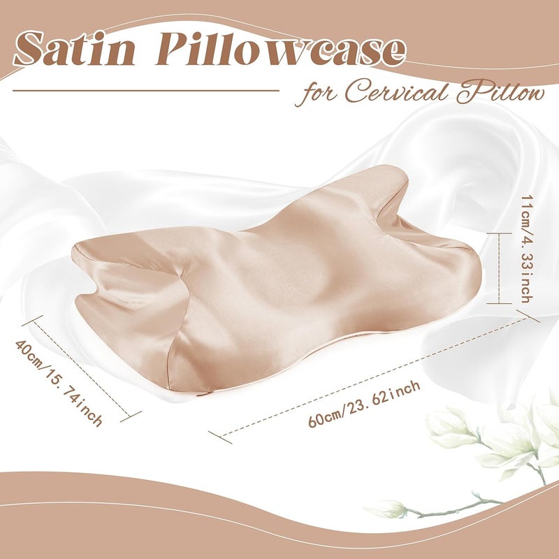 P Pothuiny Satin Pillowcase for Cervical Pillow, Smooth Neck Pillow Case Cover Silky Soft Contour Cervical Pillow Cover with Zipper (Taupe) - Image 4