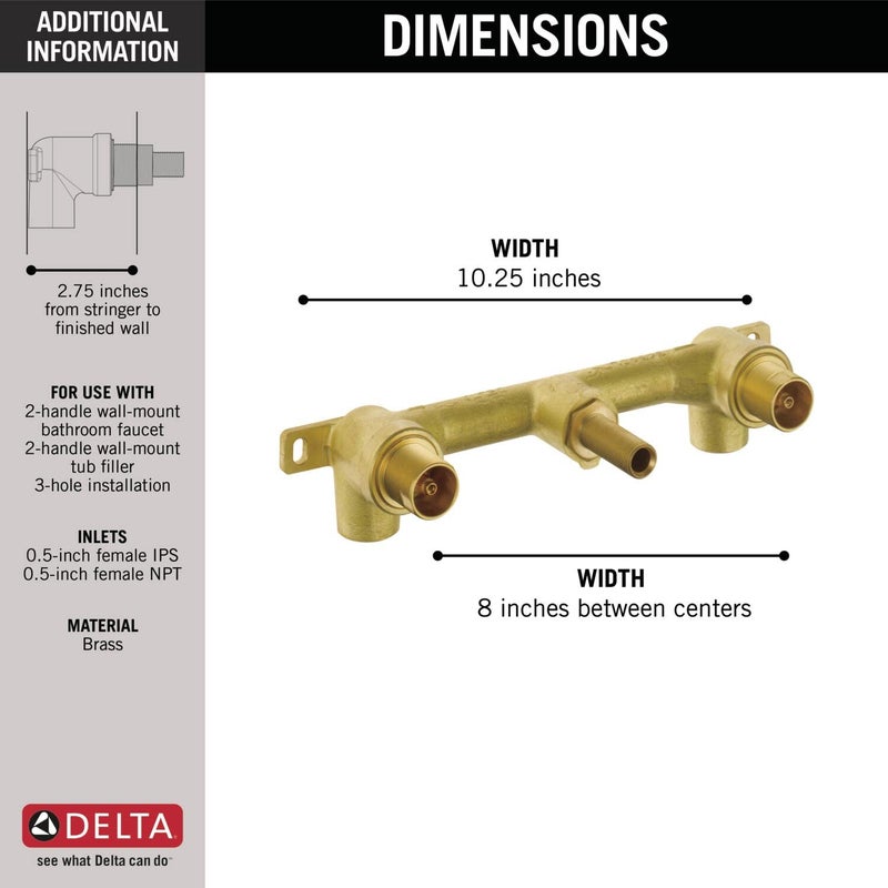 Delta Faucet Wall-Mount Rough-In Valve for Delta 2-Handle Wall-Mount Bathroom Faucets R3500-WL - Image 4