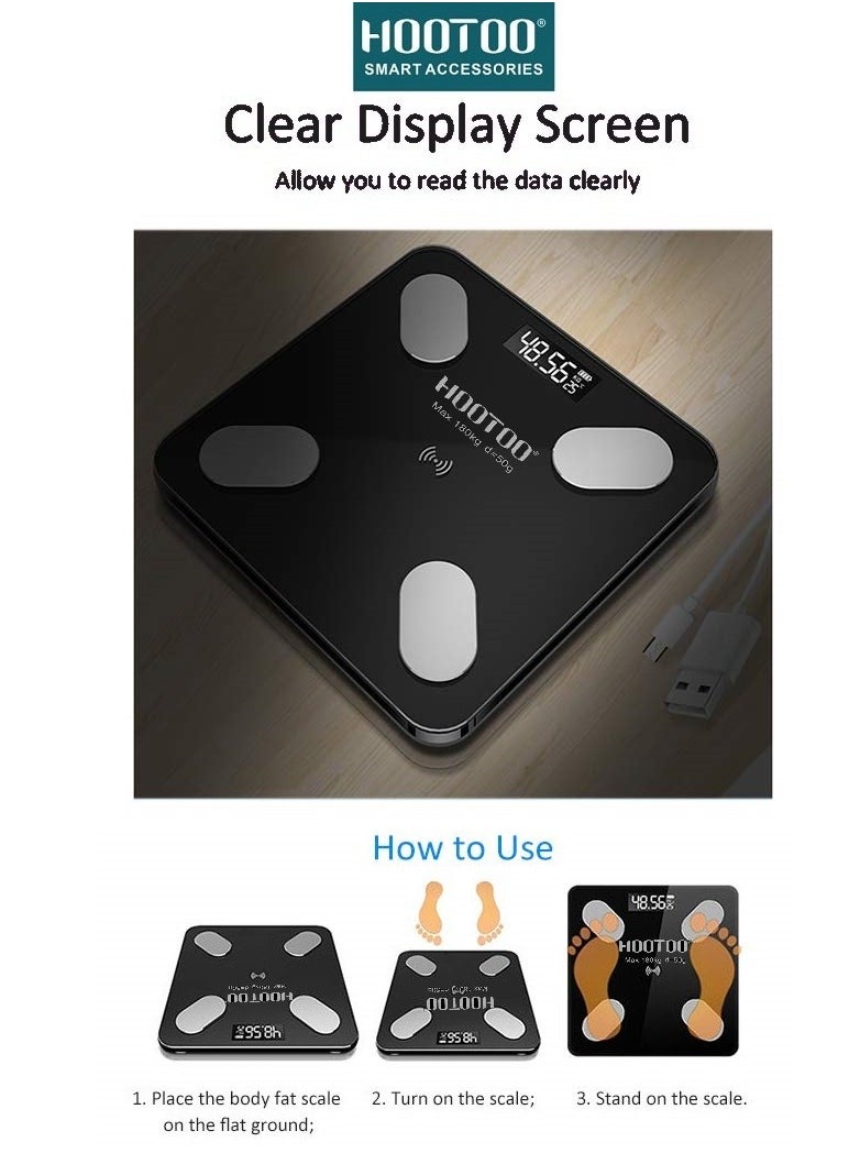HooToo Hootoo Smart Body Scale with Digital Display, External Fitness Tracker App, 180KG Max , Black  - Image 3