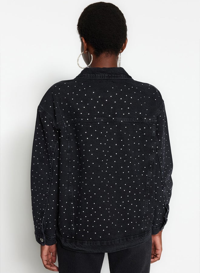 trendyol Black Stone Oversize Denim Jacket - Image 5