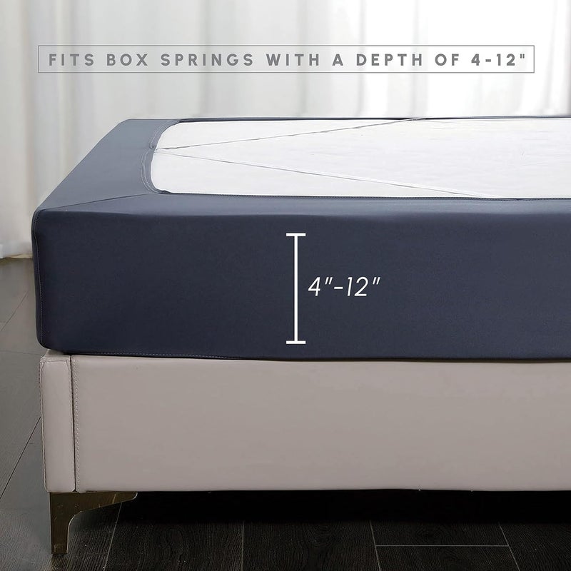 Box Spring Cover - Stretchy and Snug Fit Wrap Around 4 Sides Bed Skirt - Jersey Knit, Sleek Alternative for Bed Skirt, Soft and Smooth Fits Box Springs up to 12", Queen Navy Blue - Image 2