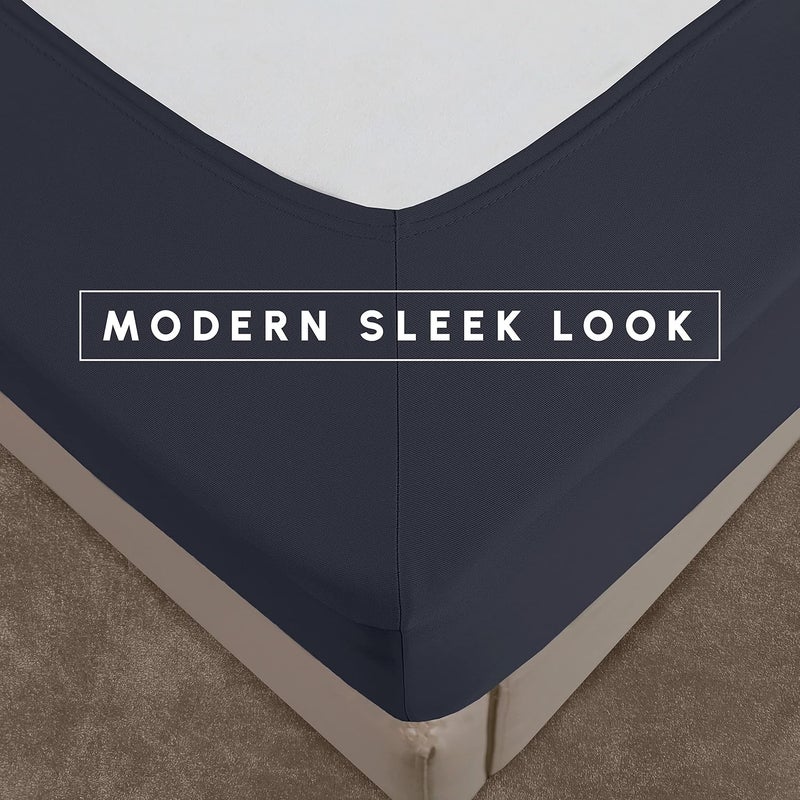 Box Spring Cover - Stretchy and Snug Fit Wrap Around 4 Sides Bed Skirt - Jersey Knit, Sleek Alternative for Bed Skirt, Soft and Smooth Fits Box Springs up to 12", Queen Navy Blue - Image 4
