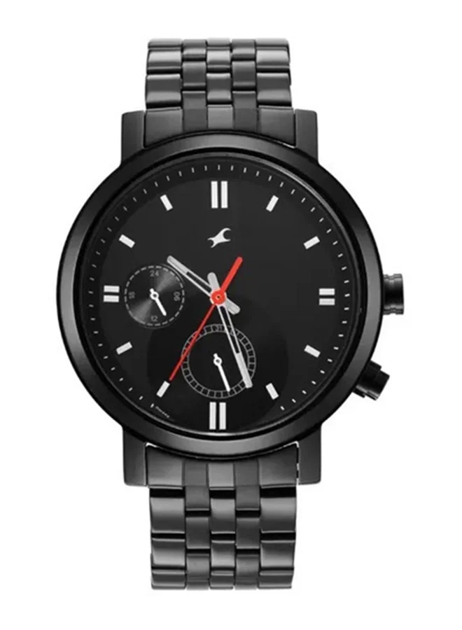 فاستراك Fastrack Tick Tock Quartz Multifunction Watch for Guys With Black Dial Metal Strap