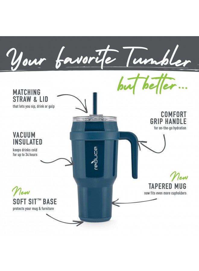 REDUCE Cold1 40 oz Tumbler with Handle - Vacuum Insulated Stainless Steel Water Bottle for Home, Office or Car, Reusable Mug with Straw or Leakproof Flip Lid, Keeps Drinks Cold All Day- Gloss Dark Web - Image 2