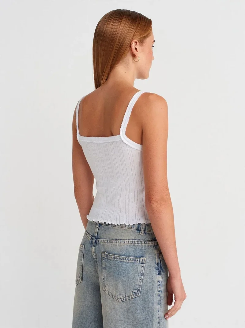 Dilvin Dilvin Cotton Ribbed Square-Neck Cami Blouse