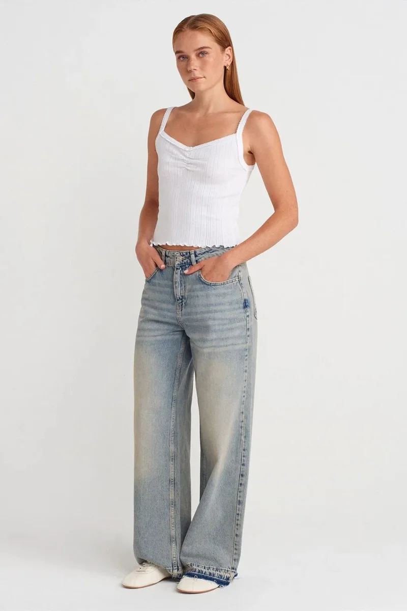 Dilvin White DILVIN Cotton Ribbed Square-Neck Cami Blouse for Women | Best Price UAE