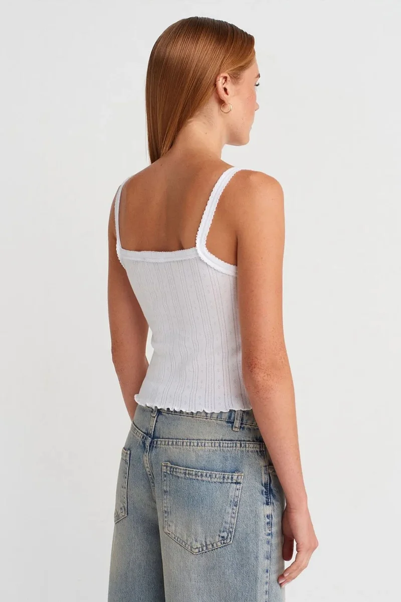 Dilvin White DILVIN Cotton Ribbed Square-Neck Cami Blouse for Women | Best Price UAE