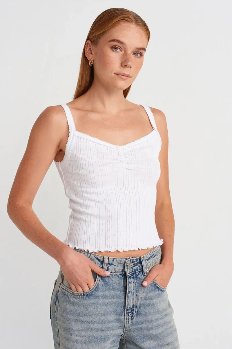 DILVIN Cotton Ribbed Square-Neck Cami Blouse