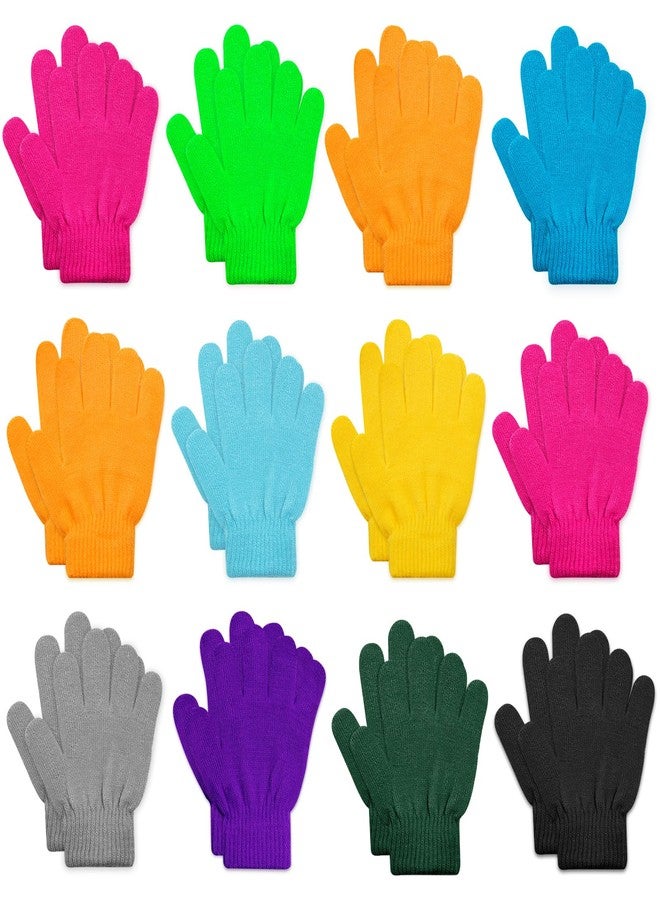 ONESING 12 Pairs Children Gloves - Warm Knitted Winter Gloves Bulk for Girls Boys | Kids Gloves Designed for Cold Weather Mixcolor R - Image 1