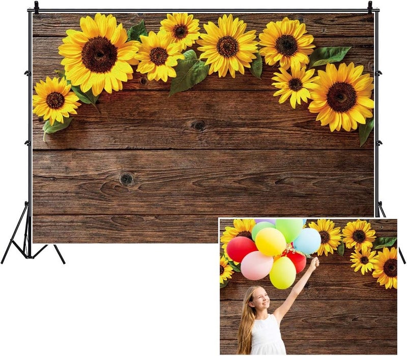 Yeele خلفيات عباد الشمس ييل 7x5 قدم قماش فينيل بني خشبي م rustic خلفية تصوير أرضية خشبية زينة حفلات استحمام الأطفال أعياد الميلاد حفلات الزفاف لافتة صورة تصوير بوث دعائم - Image 1