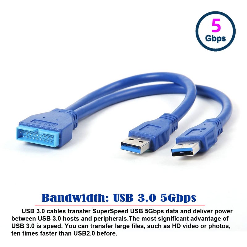 JSER Dual Port USB 3.0 A Male to 20 Pin Male Motherboard Extension Cable Adapter 5Gbps - Image 3