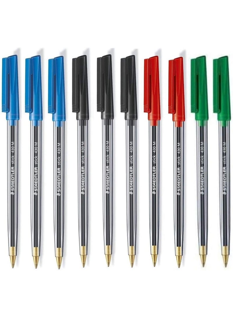 ستدلر طقم 10 اقلام جاف استدلر رقم 430m -أزرق و أسود و أحمر و أخضر -عبوه من 10 أقلام - Image 1