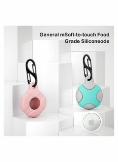 SYOSI Case for Apple AirTag with Keychain Ring 2 Pack Silicone Waterproof Anti Scratch Protective Tracker Cover Compatible with AirTags for Pets, Keys Luggage Backpacks Blue Pink  - Image 3