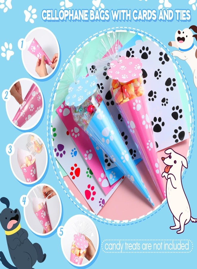 Blosssound 60 Set Paw Cone Cellophane Bags with Gift Tags Clear Triangle Shaped Party Favor Streat Bags Snack Popcorn Candy Gifts Packaging for Birthday Festival Holiday Summer Party Supplies - Image 4