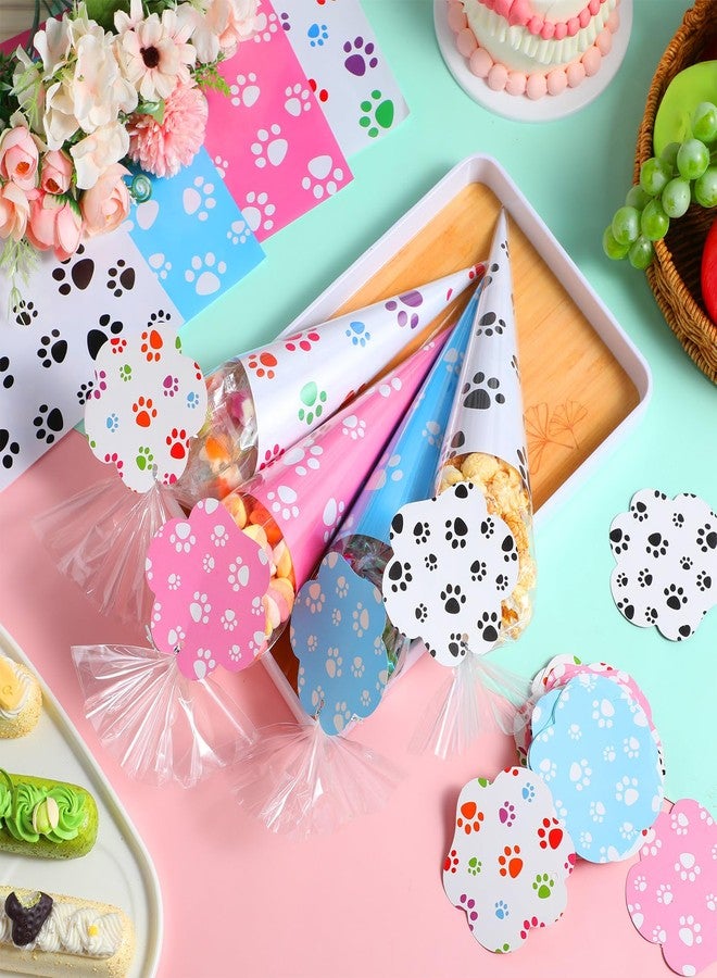 Blosssound 60 Set Paw Cone Cellophane Bags with Gift Tags Clear Triangle Shaped Party Favor Streat Bags Snack Popcorn Candy Gifts Packaging for Birthday Festival Holiday Summer Party Supplies - Image 2
