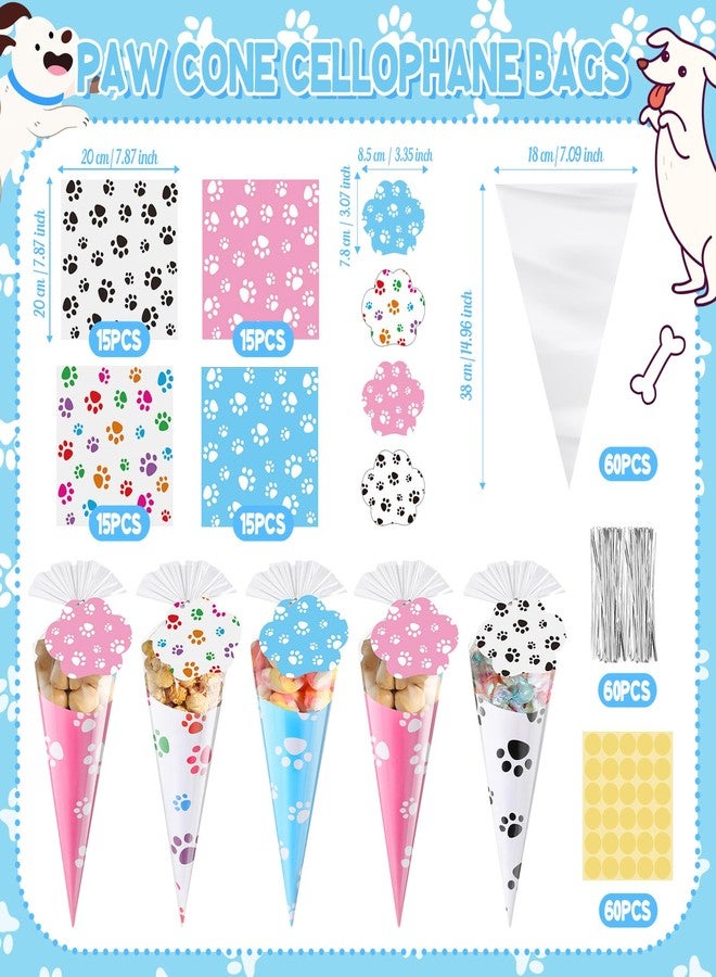 Blosssound 60 Set Paw Cone Cellophane Bags with Gift Tags Clear Triangle Shaped Party Favor Streat Bags Snack Popcorn Candy Gifts Packaging for Birthday Festival Holiday Summer Party Supplies - Image 3