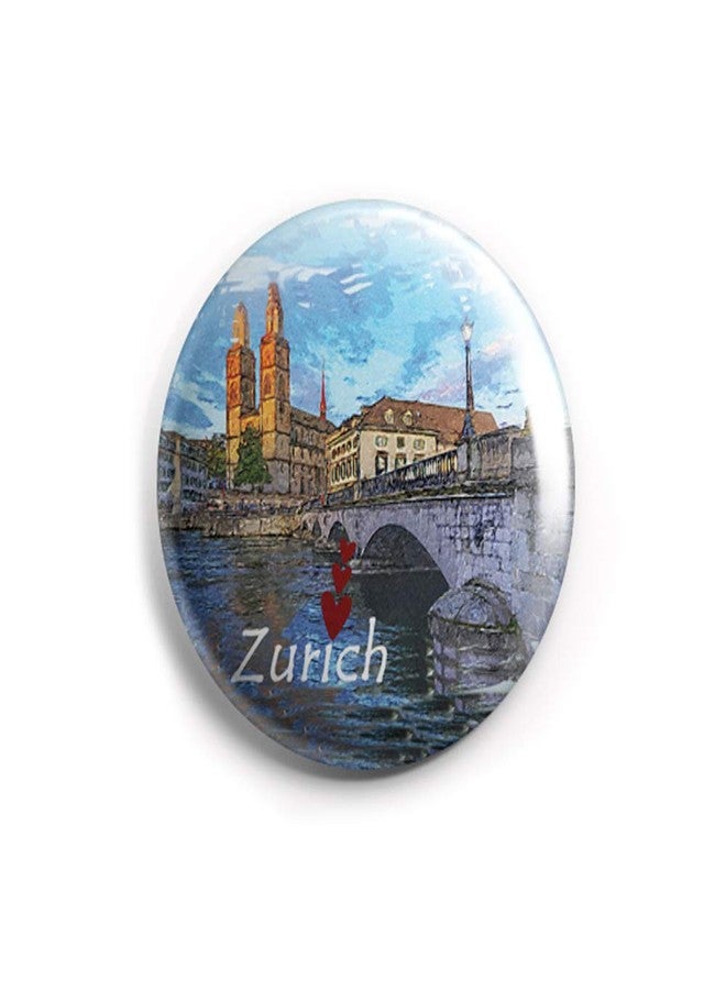 AVI 58mm Regular Size Pin Badge Blue Zurich Switzerland Love Europe Travel Souvenir R8002210 Metal - Image 1