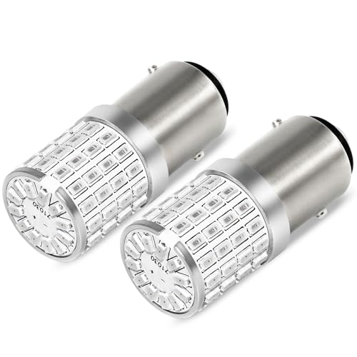 PHINLION 1157 Red LED Light Bulbs, Super Bright P28/8W 2057 2357 1034 7528 BAY15D Bayonet Dual Contact Bulb for Brake Tail Stop Rear Turn Signal Blinker Lights, Pack of 2 - Image 1