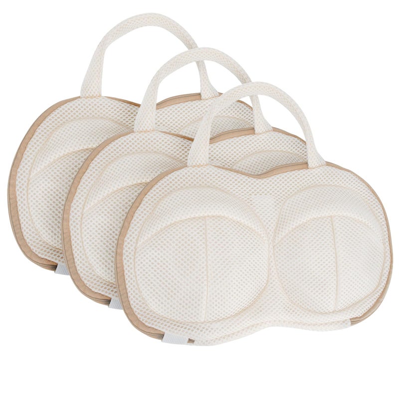 DESONAUT 3Pcs Bra Wash Bags for Laundry Lingerie Brassiere Bag bra washing protector holder for Washing Machine Beige(A to C Cups) - Image 1