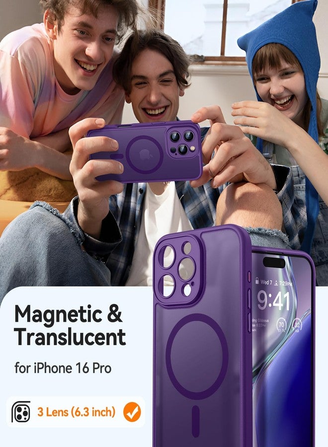 CANSHN Magnetic Compatible with iPhone 16 Pro Case, Upgraded [Full Camera Protection] [Compatible with Magsafe] [Translucent Matte] Shockproof Protective Phone Case Cover 6.3 Inch - Deep Purple - Image 2