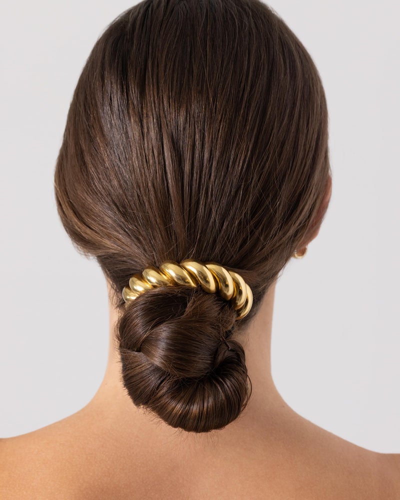 PAVOI 14K Yellow Gold Plated Waterproof Chunky Croissant Metal Hair Cuff for Women - Stainless Steel Statement Ponytail Cuff - Twisted Stretchy Gold Hair Ties for Ponytails Fashion Accessories - Image 4
