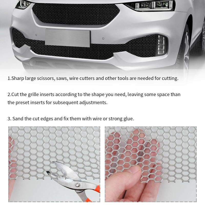 YGDMD 40x13" Car Grill Mesh for Bumper,Cuttable Metal Mesh Grill with 6mm Honeycomb Meshes Eyelets for Blocking Stones/Branch,Aluminum Alloy Car Metal Meshes Screen Grille Inserts (6mm Hexagonal) - Image 5