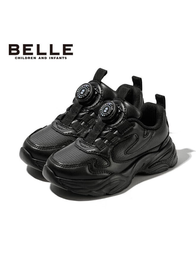 Belle Children's Shoes , Kids' Sneakers, Running Shoes, Spring Dad Shoes, Breathable White Shoes, Black, Size 33 - Image 1