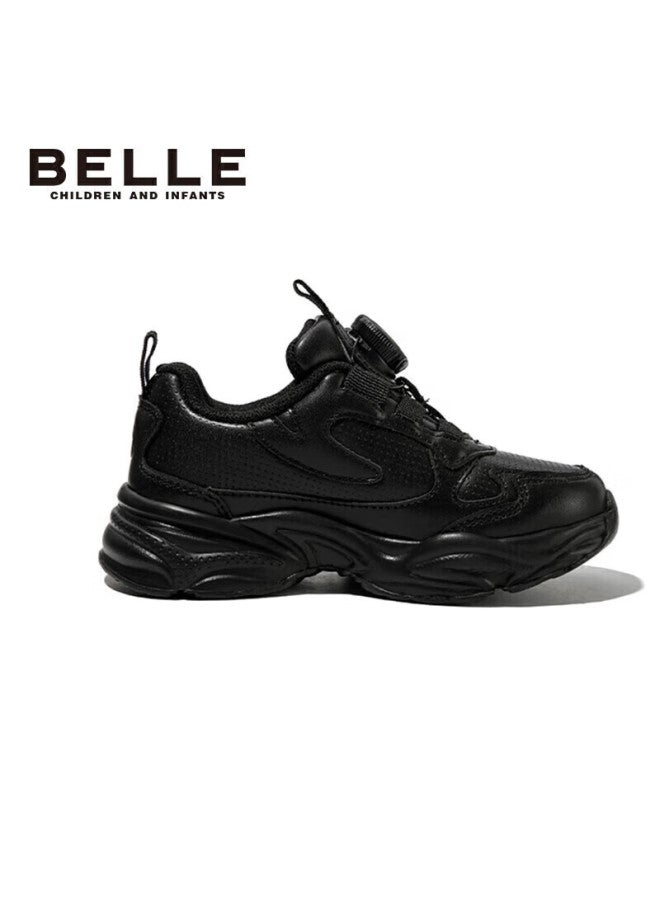 Belle Children's Shoes , Kids' Sneakers, Running Shoes, Spring Dad Shoes, Breathable White Shoes, Black, Size 33 - Image 4
