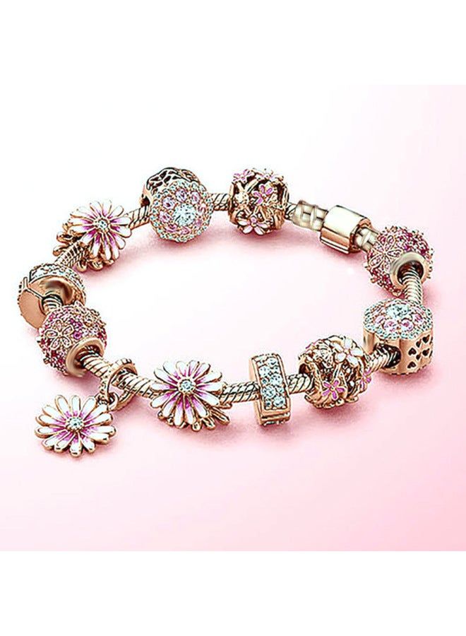 Panjia Spring Series Pink European Charm Diy Temperament Daisy Flower Beaded Girls' Bracelet Gift