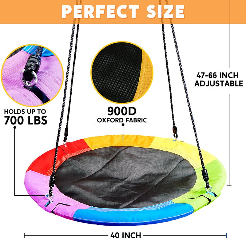 TURFEE 40" Saucer Tree Swing for Kids Outdoor, 900Lb Weight Capacity, Waterproof Swing Seat with Adjustable Hanging Straps for Children Playground Backyard (Rainbow) - Image 2