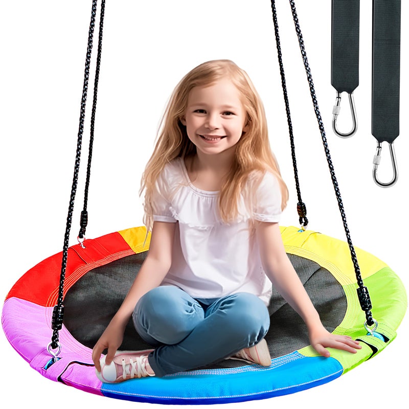 TURFEE 40" Saucer Tree Swing for Kids Outdoor, 900Lb Weight Capacity, Waterproof Swing Seat with Adjustable Hanging Straps for Children Playground Backyard (Rainbow) - Image 1