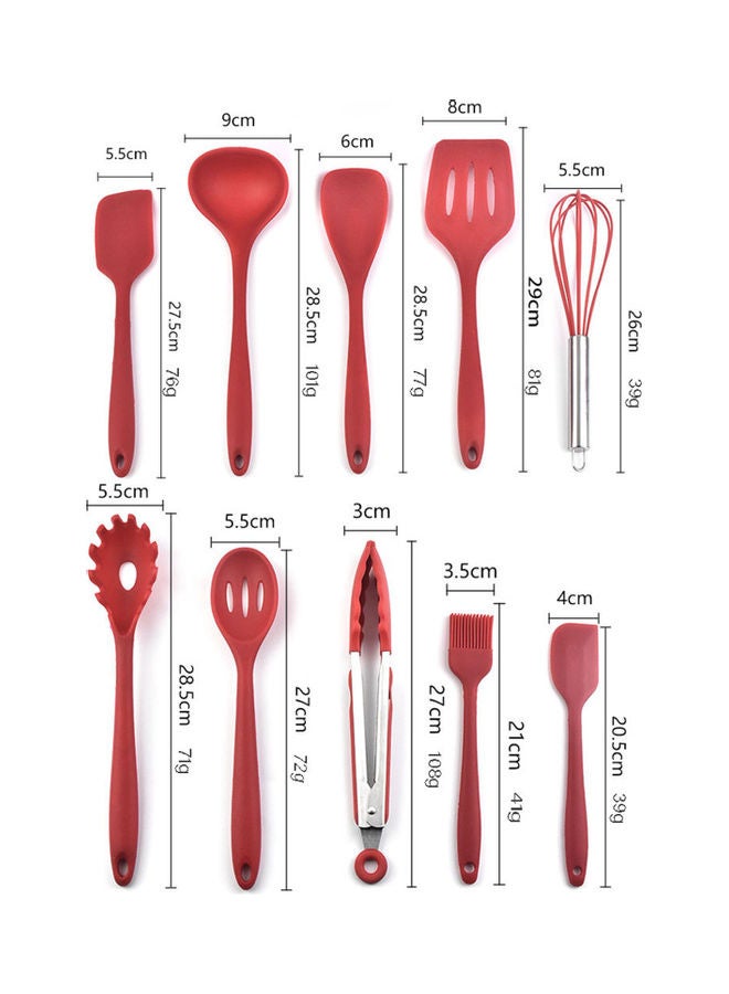 طقم أدوات مطبخ غير لاصقة من السيليكون مكون من 10 قطع أسود 31.50*7.50*10.00سم - Image 3