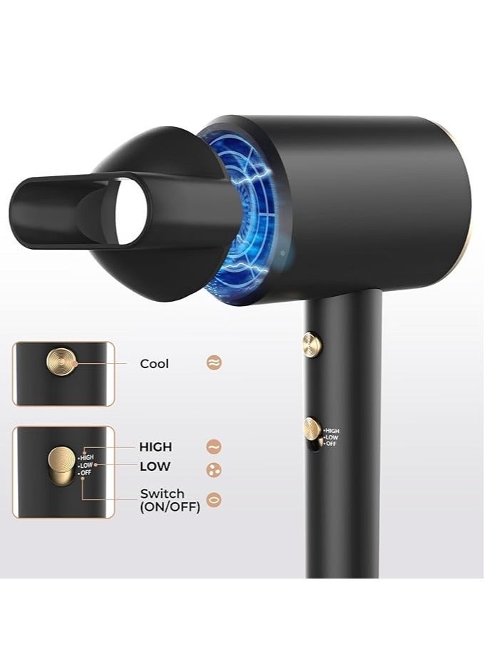 Travel Hair Dryer with Diffuser  Concentrator, Powerful Ion Hair Dryer Fast Drying Low Noise Hair Dryer for Curly Hair, 2 Speed Women Men Home Salon Professional Hairstyle Gifts - Image 2