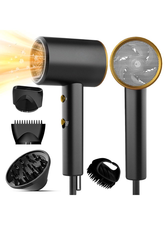 Travel Hair Dryer with Diffuser  Concentrator, Powerful Ion Hair Dryer Fast Drying Low Noise Hair Dryer for Curly Hair, 2 Speed Women Men Home Salon Professional Hairstyle Gifts - Image 1