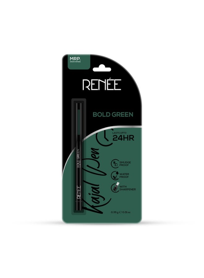 RENEE Kajal Pen with Sharpener - Bold Green 0.35gm 24 Hrs Stay Long Lasting Kohl Pencil, Matte Finish, Rich Color Payoff, Smudge & Water Proof with One Swipe Application Formula - Image 1