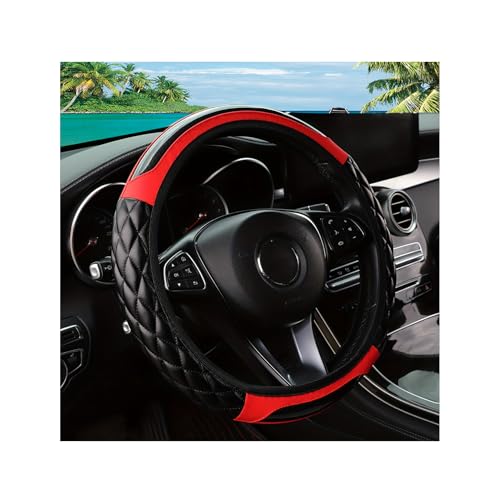 Couslcd Car Steering Wheel Cover 14515inch Leather AntiSlip Car Wheel Cover Protector Safety Comfortable Desgin Universal Auto Steering Wheels Accessories for Cars Truck SUV Red - Image 1