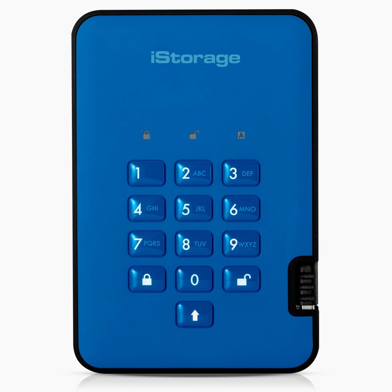 iStorage diskAshur2 HDD 4TB Blue | Secure portable hard drive | Password protected | Dust & water resistant | Hardware Encryption - Image 1