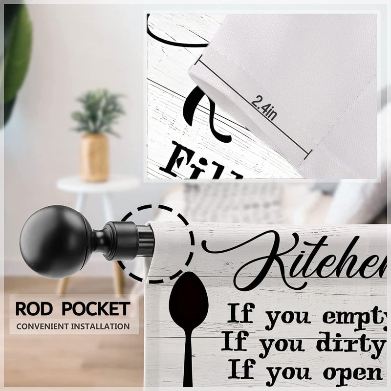 Famiffty Kitchen Rules Curtains 27.5W X 39L Inch 2 Panels Rod Pocket Rustic Farmhouse Funny Vintage Modern Small Short Cafe Curtains Wood Inspirational Window Drapes Treatment Bathroom Home Decor - Image 5