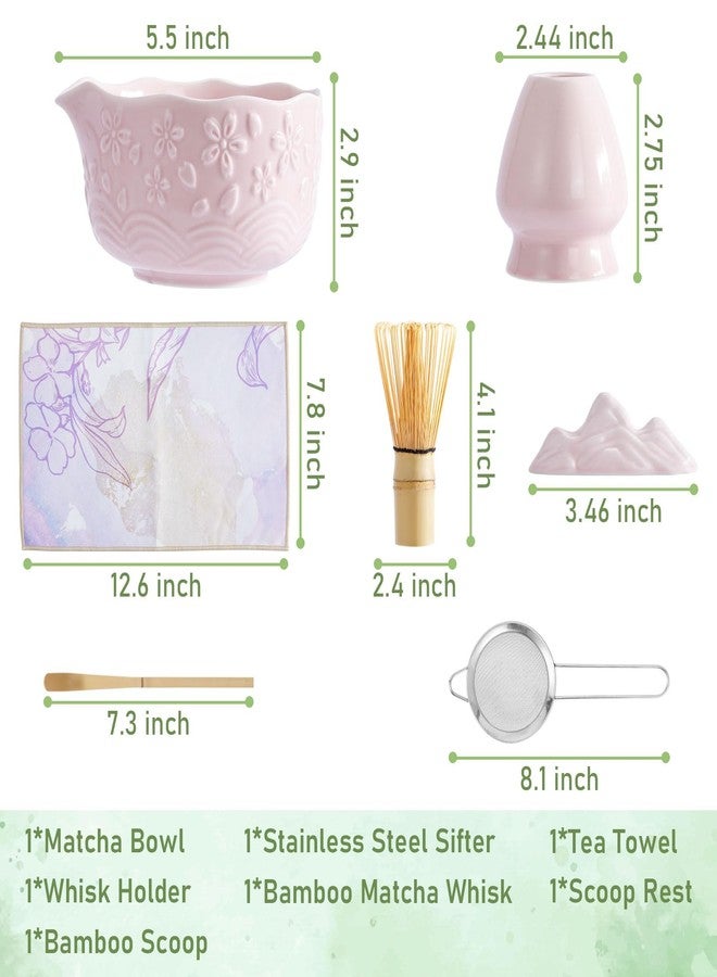 Feestars 7 Pcs Matcha Whisk Set, Pink Ceramic Matcha Bowl, Spoon, and Whisk for Making Perfect Matcha Tea Set for Matcha Lovers and Home Use - Image 2