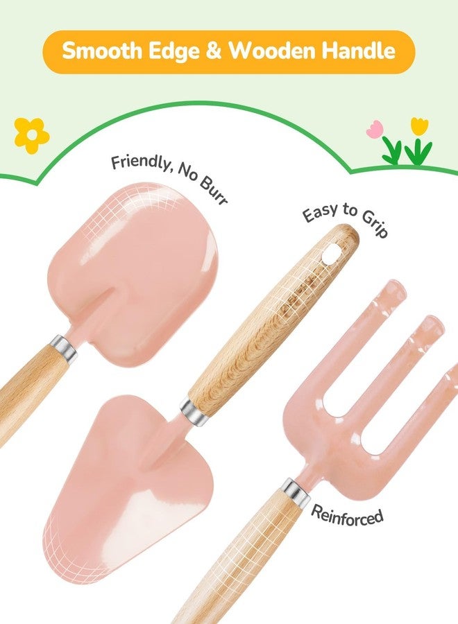 Grenebo Kids Gardening Set Toys, Quality Garden Tool Kit for Kids and Toddlers, Includes Two Shovels, Garden hat,Rake, Apron,Gloves, Watering Can, and Tool Bag (Pink) - Image 3